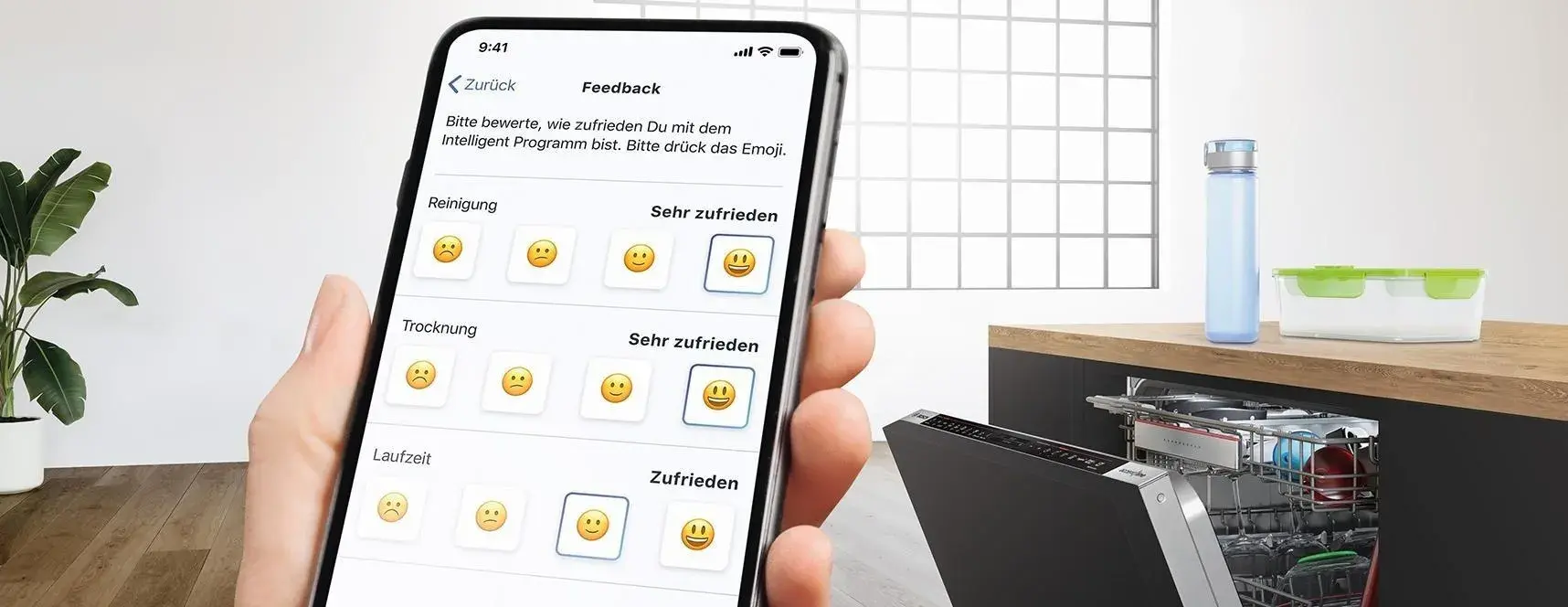 Geschirrspüler mit intelligent program per smartphone